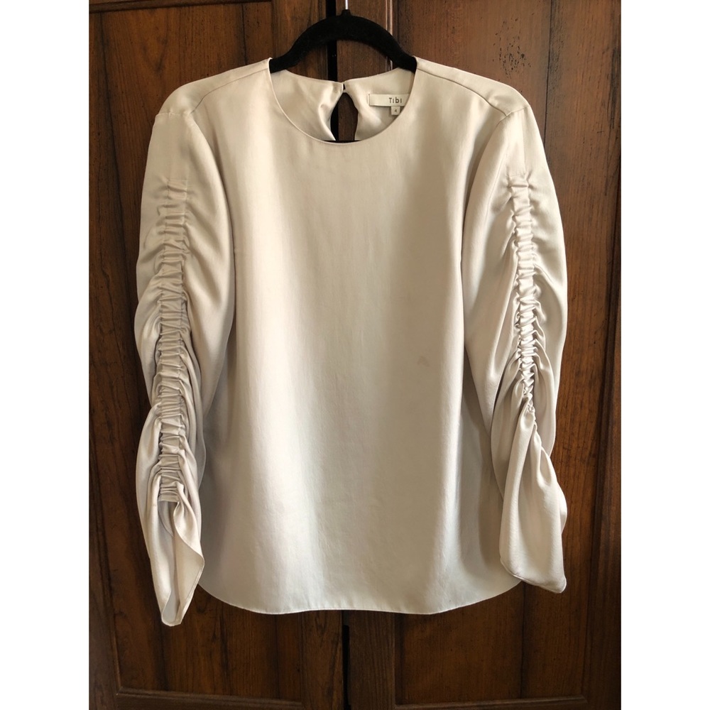 TIBI satin top shirred sleeves detail